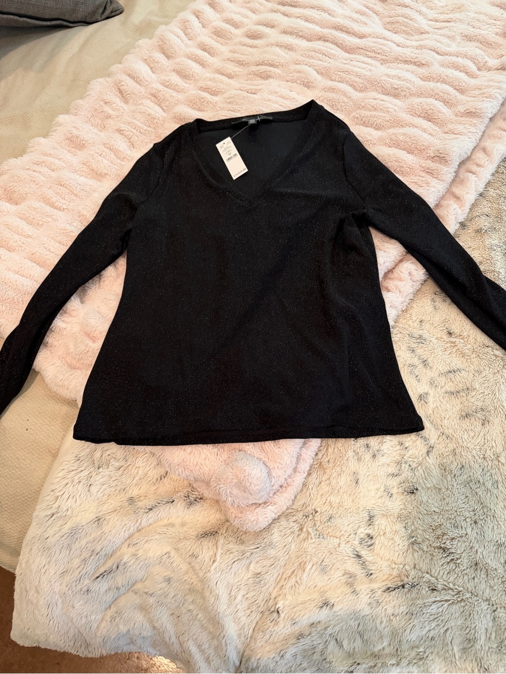 White House Black Market Black Metallic V-Neck Top